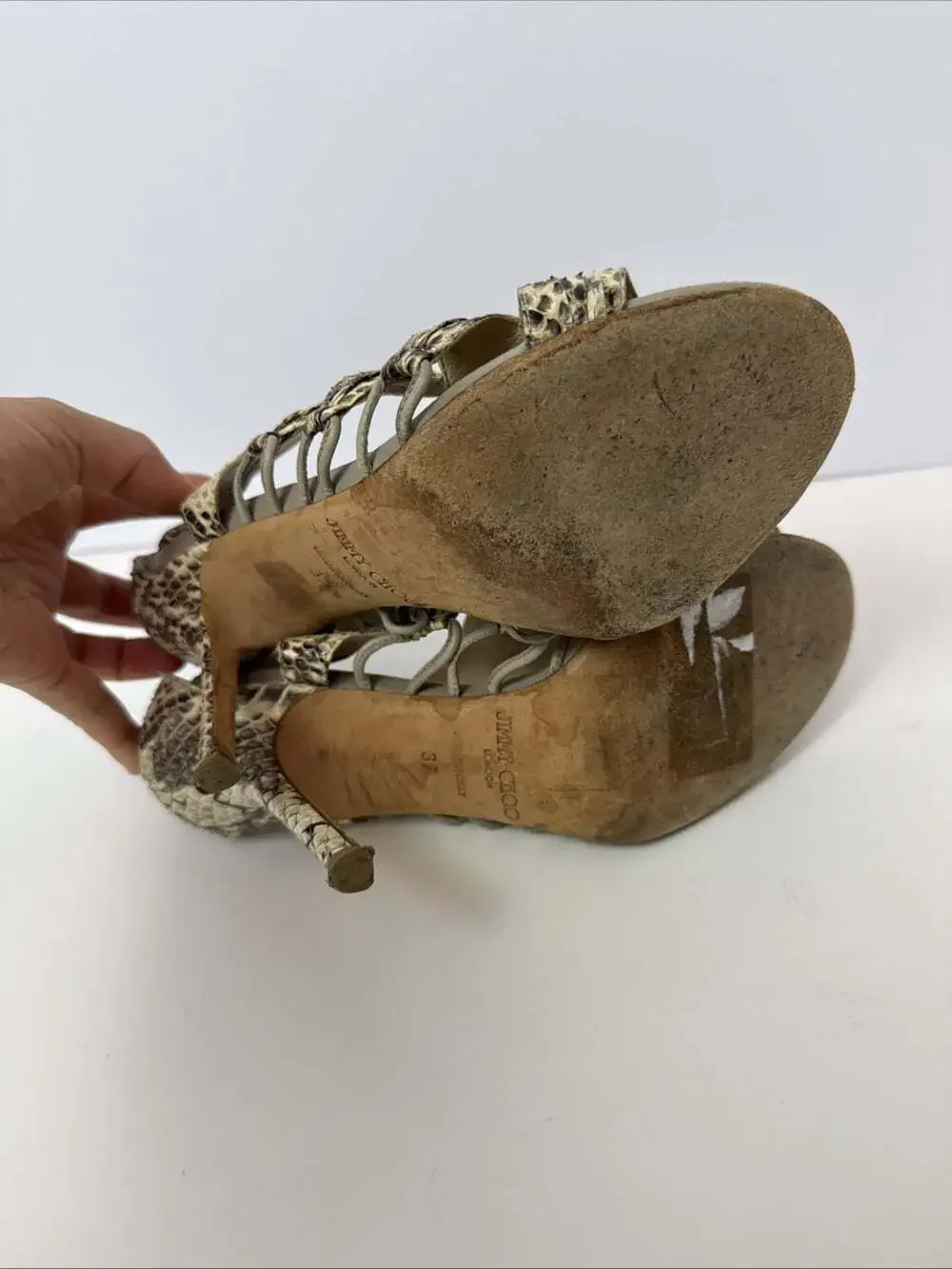 Jimmy Choo Snake print Leather Gladiator Heels 37